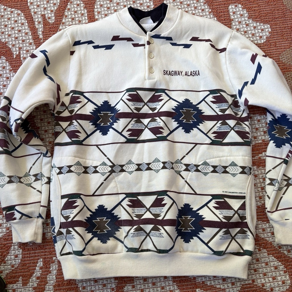 Vtg AU Sportswear Sweatshirt Southwest Aztec Native American Skagway AK A3153